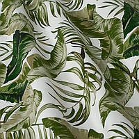 Ткань для обивки мебели, для штор, скатертей, салфеток, Турция, зеленые тропические листья на белом фоне