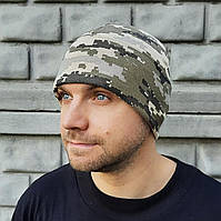Мужская шапка зимняя цвет пиксель камуфляж , термо шапка рибана начёс