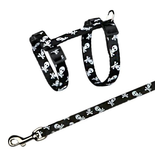 TRIXIE TX-41894 Шлейка нейлонова регульована для котів з повідцем Premium Черепа та кістки 10 мм, 27-46 см 1,2 м