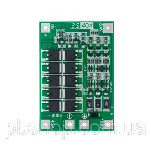 BMS контролер 3S 40А плата заряду захисту 3x Li-ion 18650 з балансиром