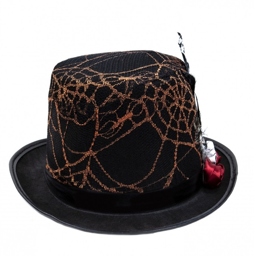 Циліндр казанок з павутинням помаранчевий і фіолетовий на Хеллоуїн карнавал маскарад