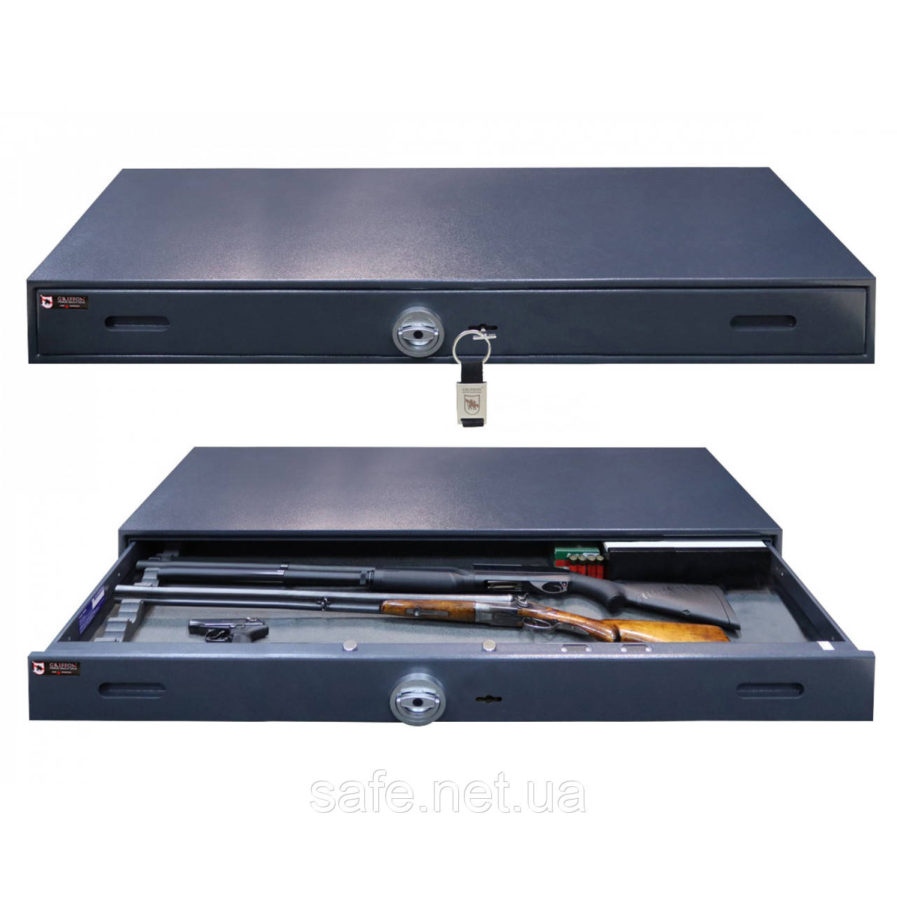 Сейф збройовий Griffon GU.160.K (ВxШxГ:175x1600x510) на 3 рушниці, сейф для рушниці, мисливський сейф