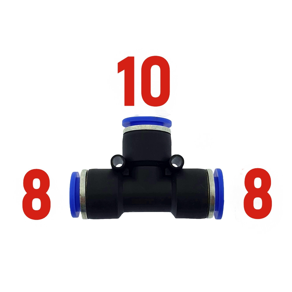 Трійник пуш фітинг Т 8-10-8 мм зі збільшеним бічним проходом, фото 1