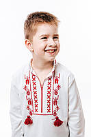 Вышиванка льняная для мальчиков, белая, с красным орнаментом. Размер 64-128