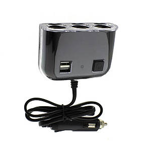 Автомобільний трійник прикурювача In-car Olesson HUB 3in1+2usb 1505A LED