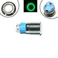 Кнопка 12мм фіксуюча, 12-24В, зелений LED, 4pin, 12A-DZ