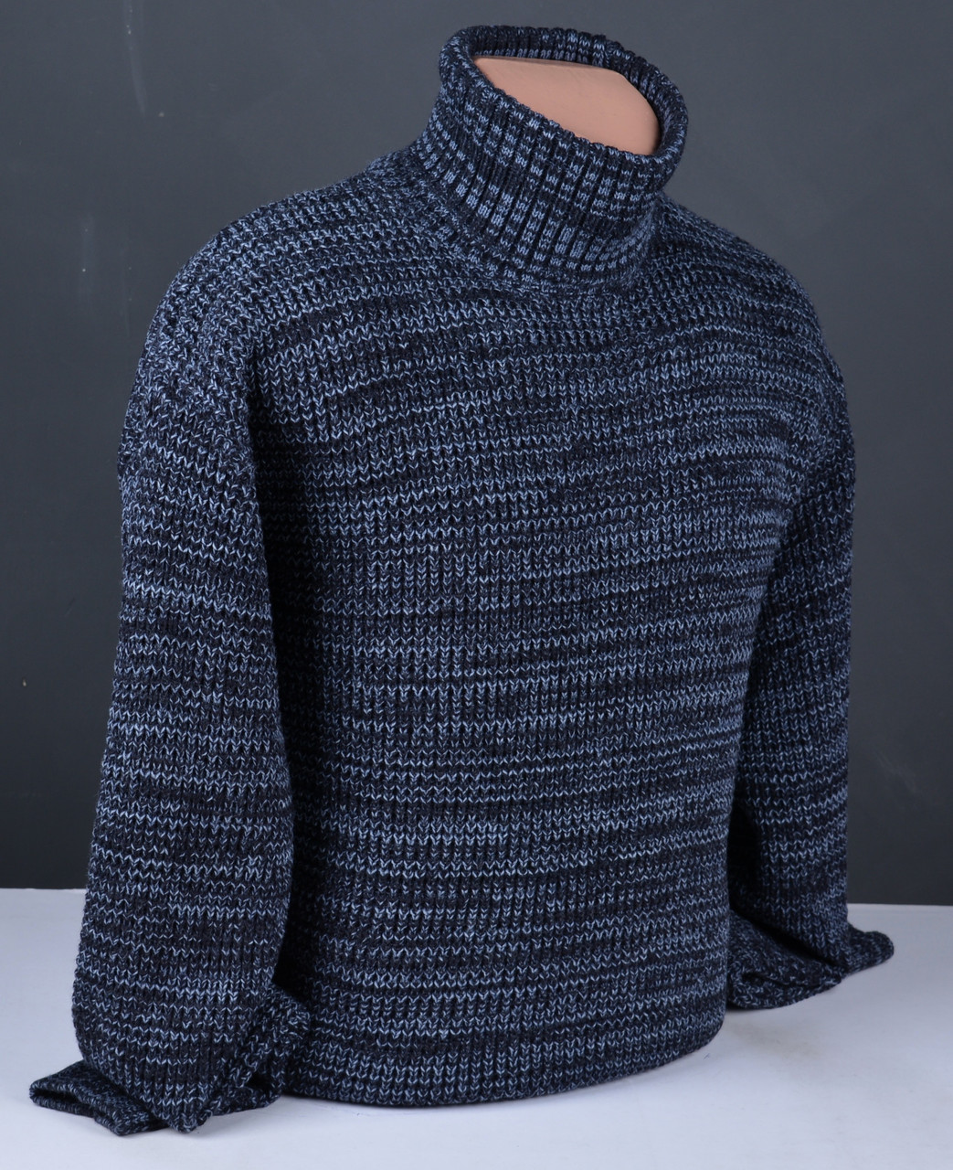 Чоловічий теплий светр під горло великого розміру темно-синій Туреччина 7034 Б