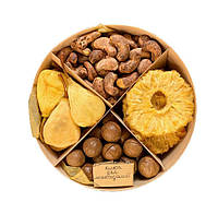 Подарочный набор в круглом боксе, в составе ананас, груша, макадамия и кешью