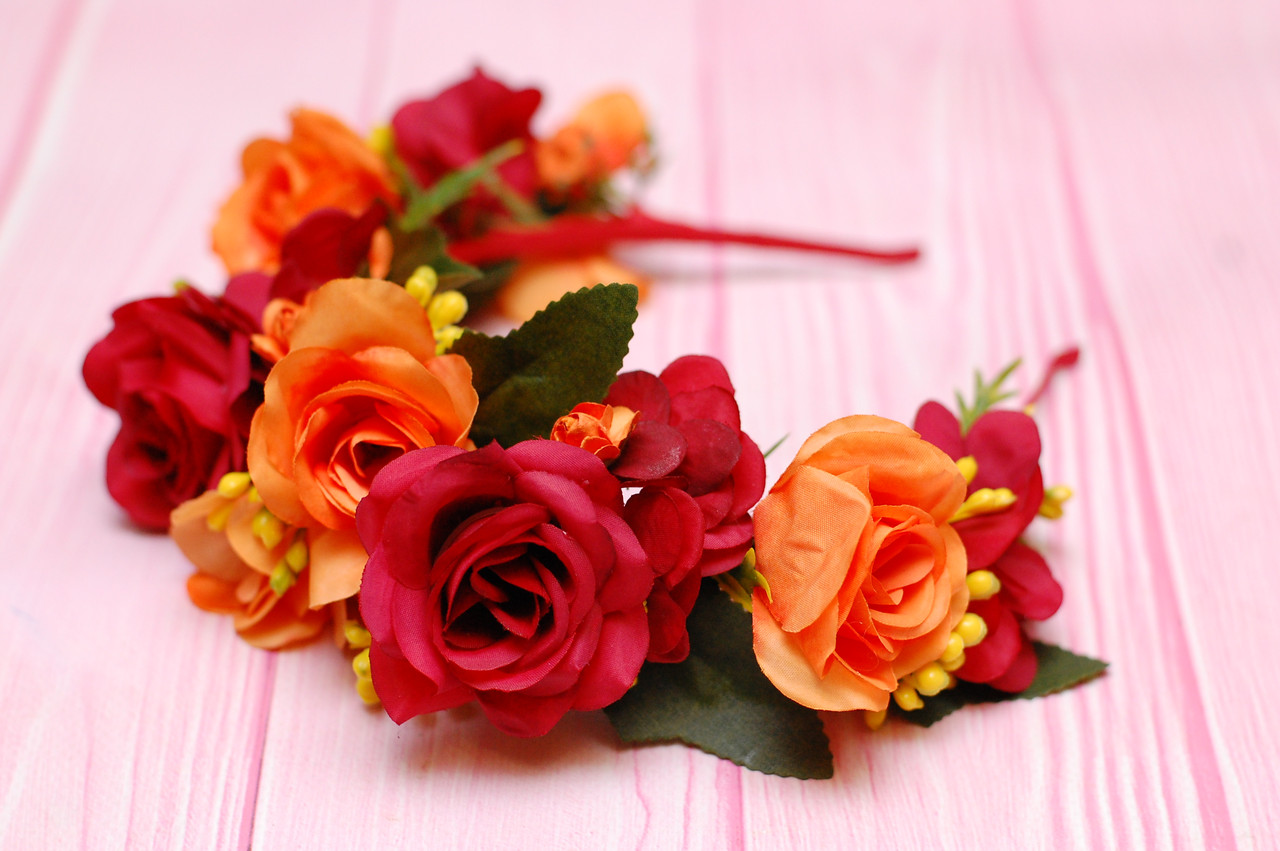 Обруч для волосся / обідок на голову осінній з квітами в осінніх тонах 625, фото 1