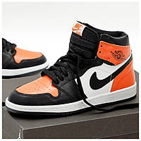 Мужские кроссовки Nike Air Jordan 1 Retro High Orange White Black, оранжевые кожаные найк аир джордан 1 ретро