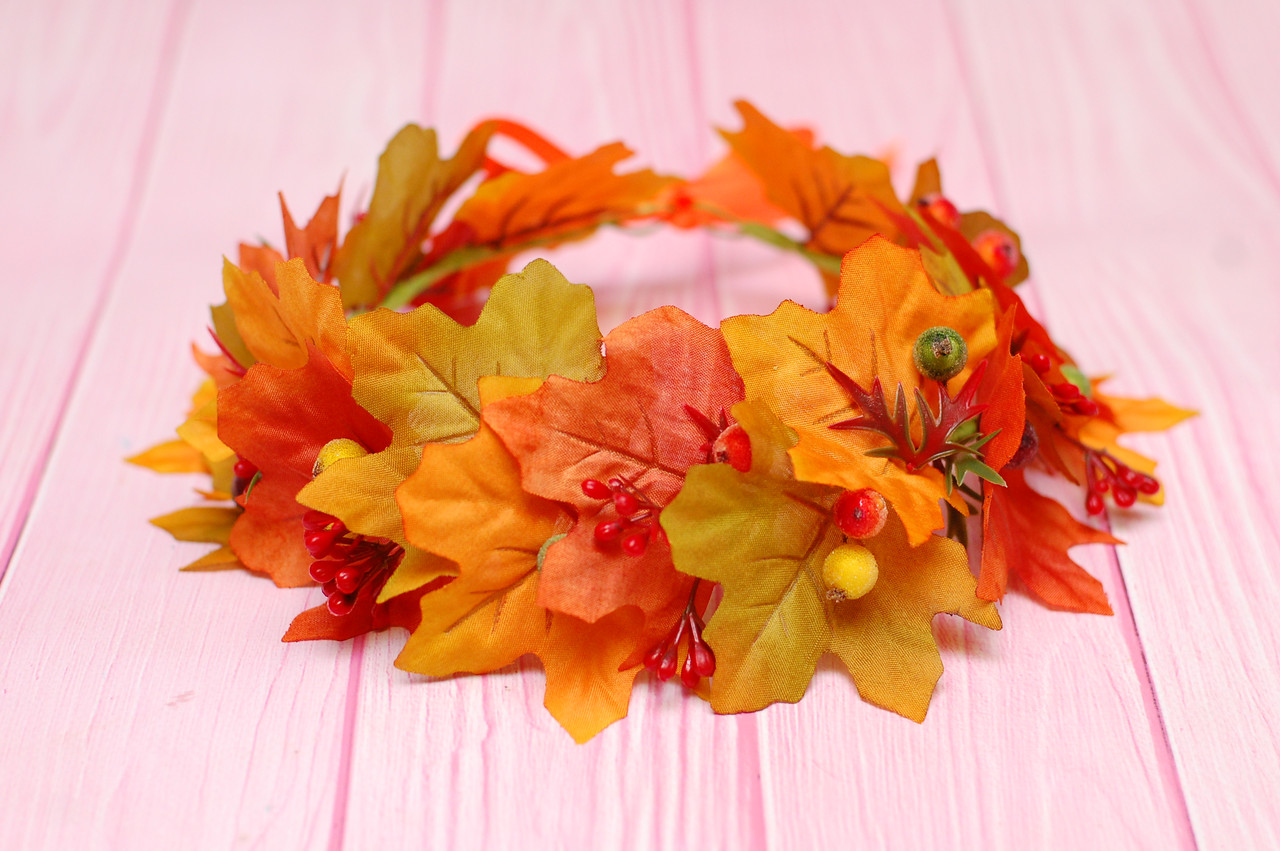 Вінок для волосся / віночок на голову осінній з листям та ягодами 626, фото 1