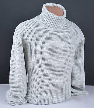 Чоловічий теплий светр під горло великого розміру світло-сірий Туреччина 7038 Б
