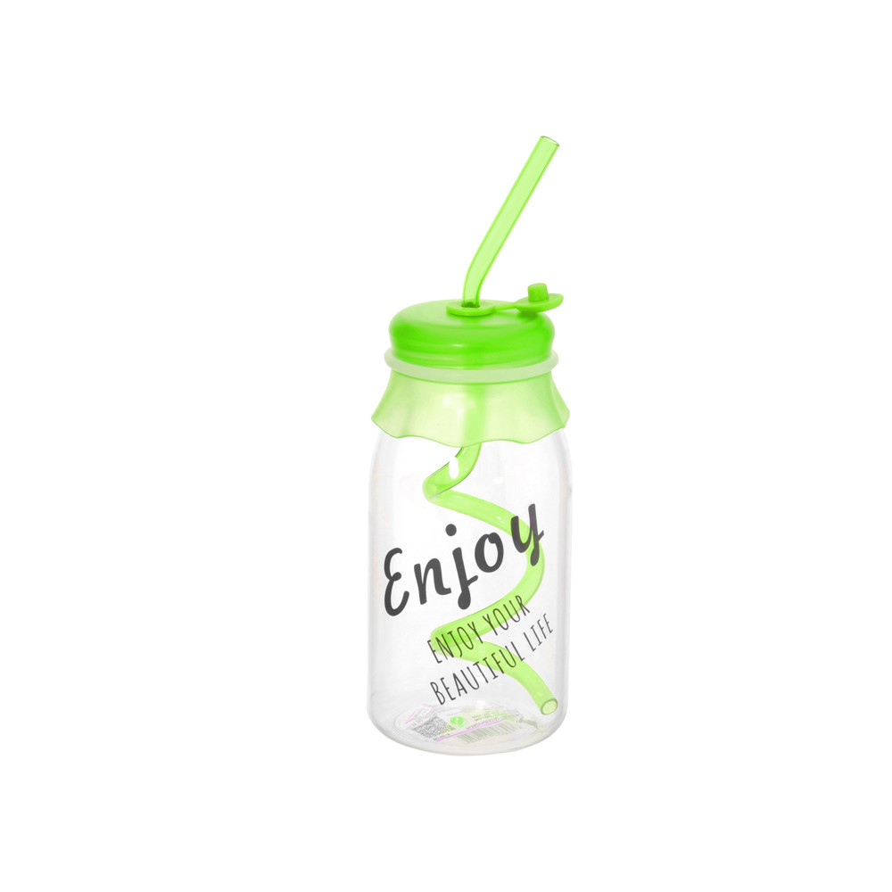 Пляшка для коктейлів із трубочкою та клапаном Enjoy 400 мл, колір зелений