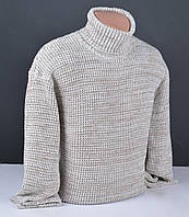 Мужской теплый свитер под горло большого размера бежевый Турция 7036 Б