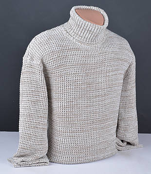 Чоловічий теплий светр під горло великого розміру бежевий Туреччина 7036 Б