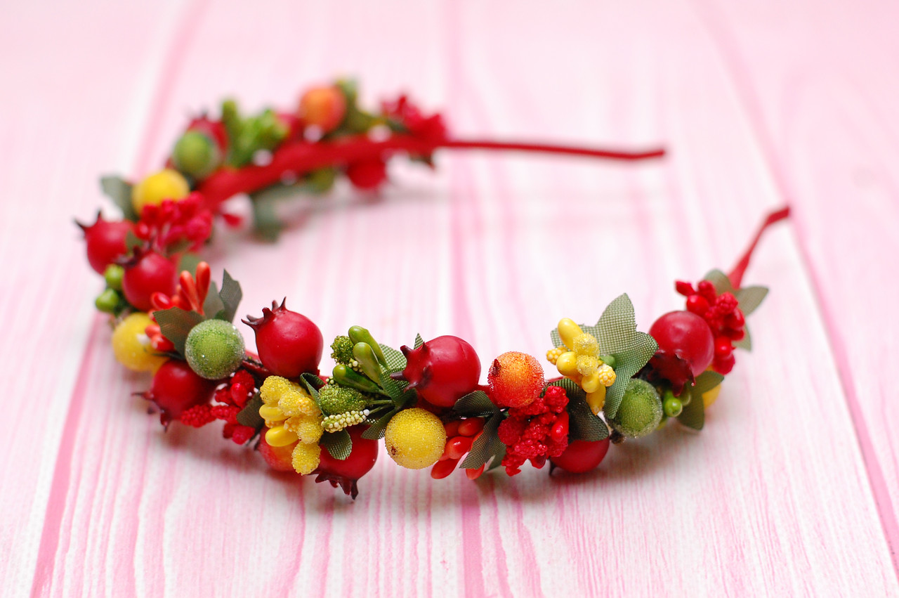 Обруч для волосся / обідок на голову осінній з шипшиною 627, фото 1