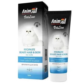 Фітопаста AnimAll VetLine Beauty Hair&Skin для поліпшення якості шерсті у котів, 100 г