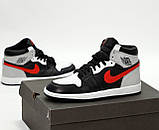 Чоловічі / жіночі кросівки Nike Air Jordan 1 Retro Mid Black Chile Red White High, шкіряні найк аір джордан 1 ретро аїр, фото 2