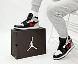 Чоловічі / жіночі кросівки Nike Air Jordan 1 Retro Mid Black Chile Red White High, шкіряні найк аір джордан 1 ретро аїр, фото 4