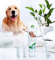 Набор для чистки зубов у собак зубная паста со вкусом мяты + 3 щетки. Набор для ухода за зубами.