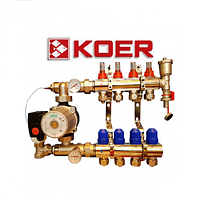 Коллектор Koer в сборе на 4 выхода (без насоса) с расходомерами и 1 сливной