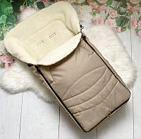 Зимний универсальный конверт в детскую коляску / санки из непродуваемой ткани на овчине 98х45 см Alisa Бежевый