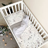 Сменное детское постельное белье Маленькая Соня для девочки или мальчика в кроватку Коты в облаках серый