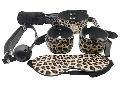 Набір MAI BDSM STARTER KIT No 75 Leopard: плеч, кляп, наручники, маска, нашийник, мотузка, затискачі