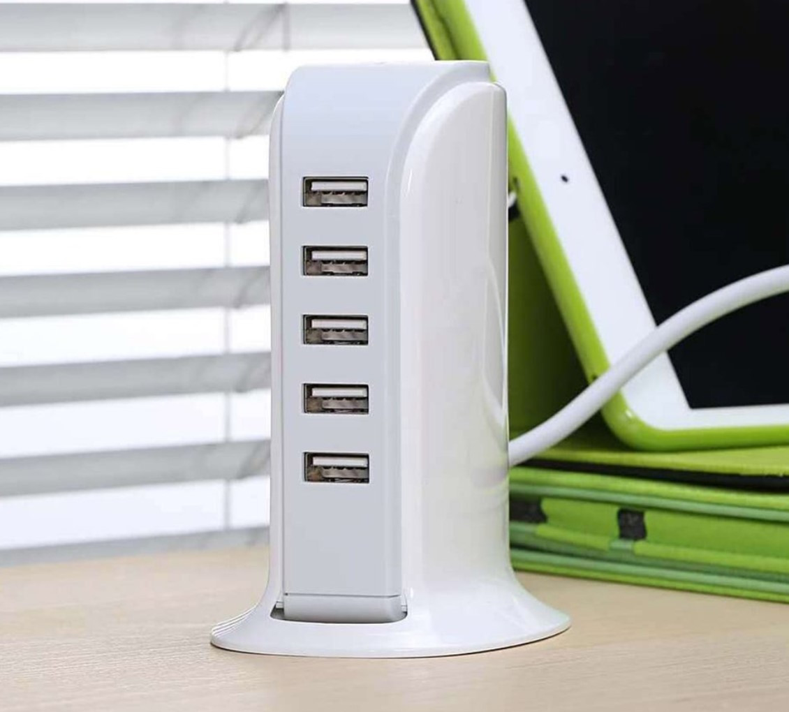 Адаптер на 5 USB струм 4 A з мережевим шнуром живлення