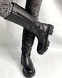 Жіночі осінні демісезонні високі чоботи з натуральної шкіри в чорному кольорі, фото 2