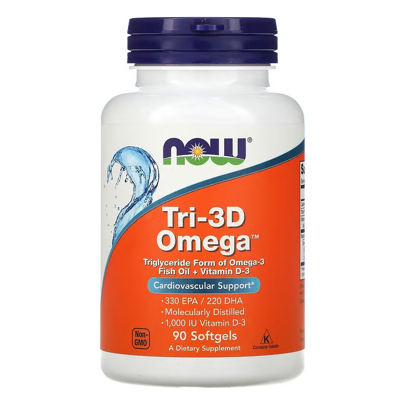 Три-3D Омега-3 риб`ячий жир підтримка серцево-судинної системи Now Foods Tri-3D Omega-3 90 капсул, фото 1
