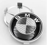 Колпачки карбоновые (заглушки) в литые диски BMW (БМВ) 68 мм Черно-белые карбоновые