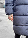 Пуховик куртка чоловіча синя з капюшоном довга довгий пуховик Long Down Jacket, фото 4