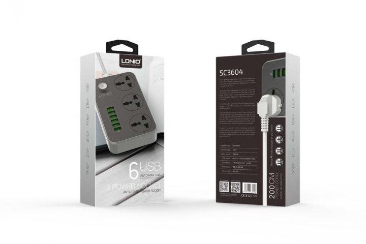 Мережевий Подовжувач LDNIO SC3604 6USB 3.4A (Чорний), фото 1