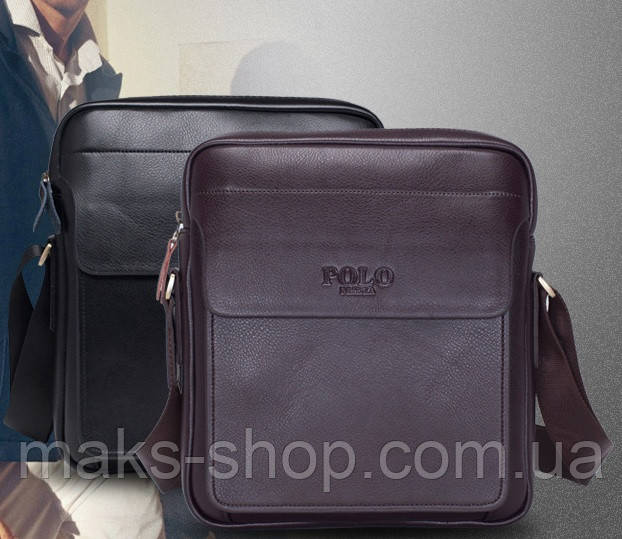 Качественная мужская сумка через плечо кожаная барсетка планшетка Поло, Мужская сумка-планшет Polo эко кожа - фото 1 - id-p1685667540
