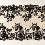 Ажурна мереживо вишивка на сітці: чорна вишивка на бежевій сітці, ширина 21 см, фото 7