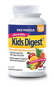 Травні ферменти для дітей Kids Digest Enzymedica фруктовий смак для веганів 60 жувальних капсул. BX142