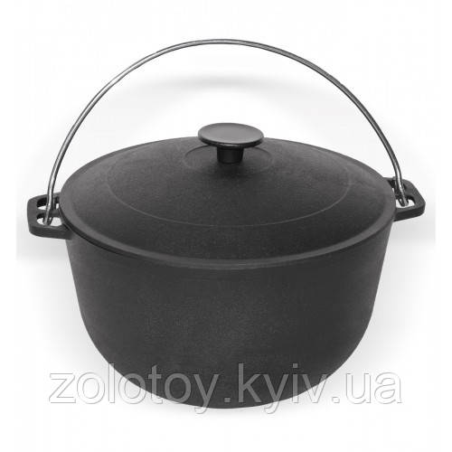 КАЗАН ТУРИСТИЧНИЙ ЧАВУННИЙ З ДУЖКОЮ І КРИШКОЮ 26*15.5 СМ, ОБ'ЄМ 6 Л 00706 Біол