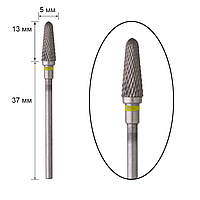 Фреза твердосплавная - конус, полусферический конец, диаметр 5 мм, рабочая часть 13 мм, желтая