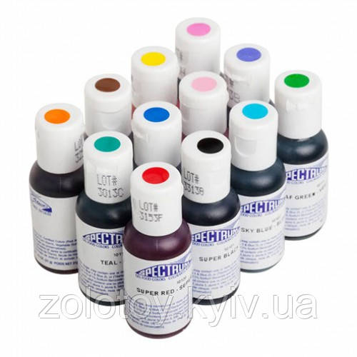 Набір гелевих барвників, 12 кольорів (fuchsia, sky blue, violet, teal-aqua, chocolate brown, orange, lemon