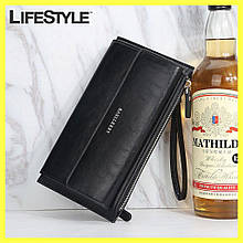 Портмоне для чоловіків ( 21х11х5 см ) Zipper Long Чорний / Чоловічий гаманець клатч / Місткий гаманець