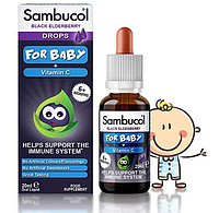Для иммунной системы маленьких детей Sambucol Black Elderberry Drops For Babys + Vitamin C 20 ml