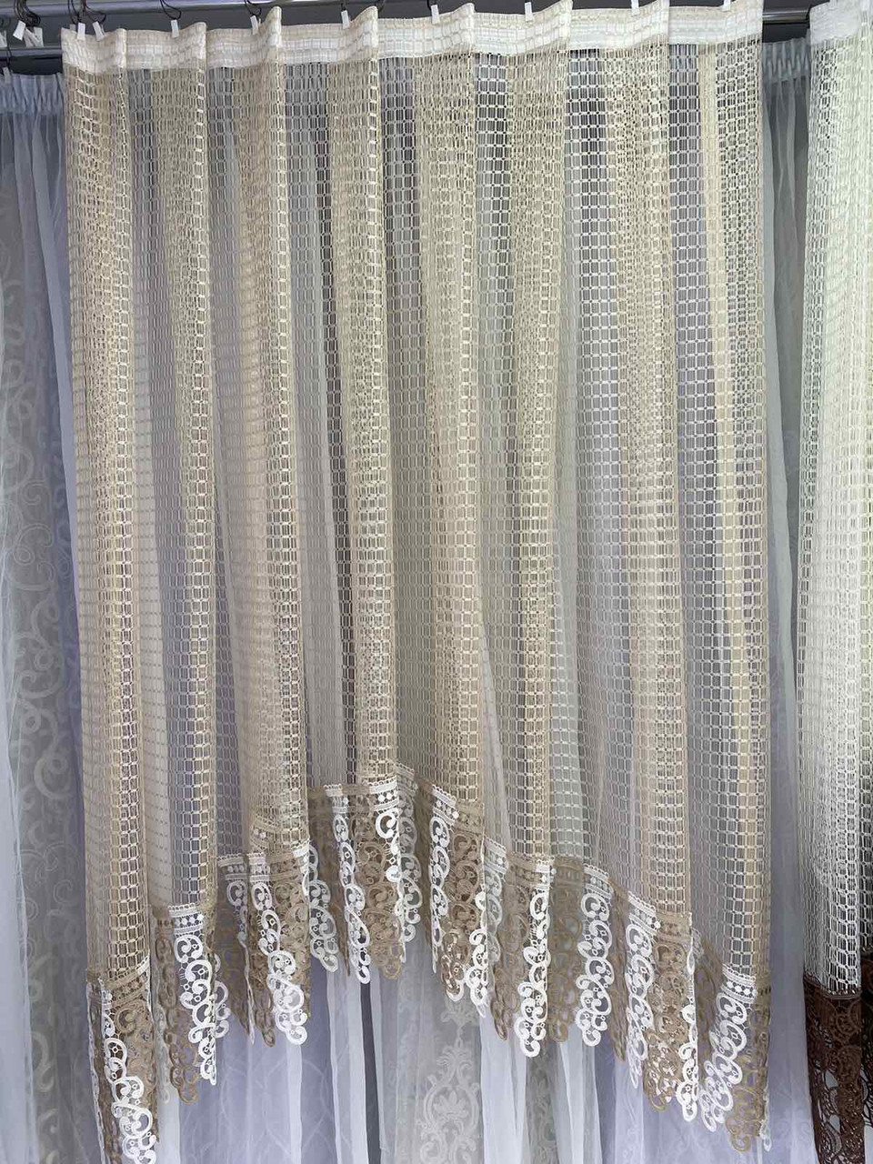 Готова Фіранка, Арка Біла з Коричневим (3м.) край(1.70) середина (1.50)