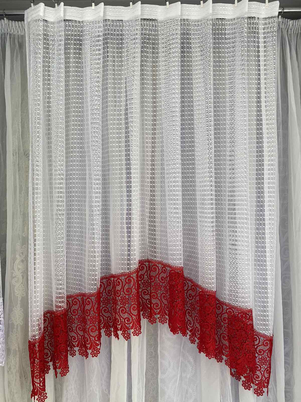 Готова Фіранка, Арка Біла з Червоним (3м.) край(1.70) середина (1.50)