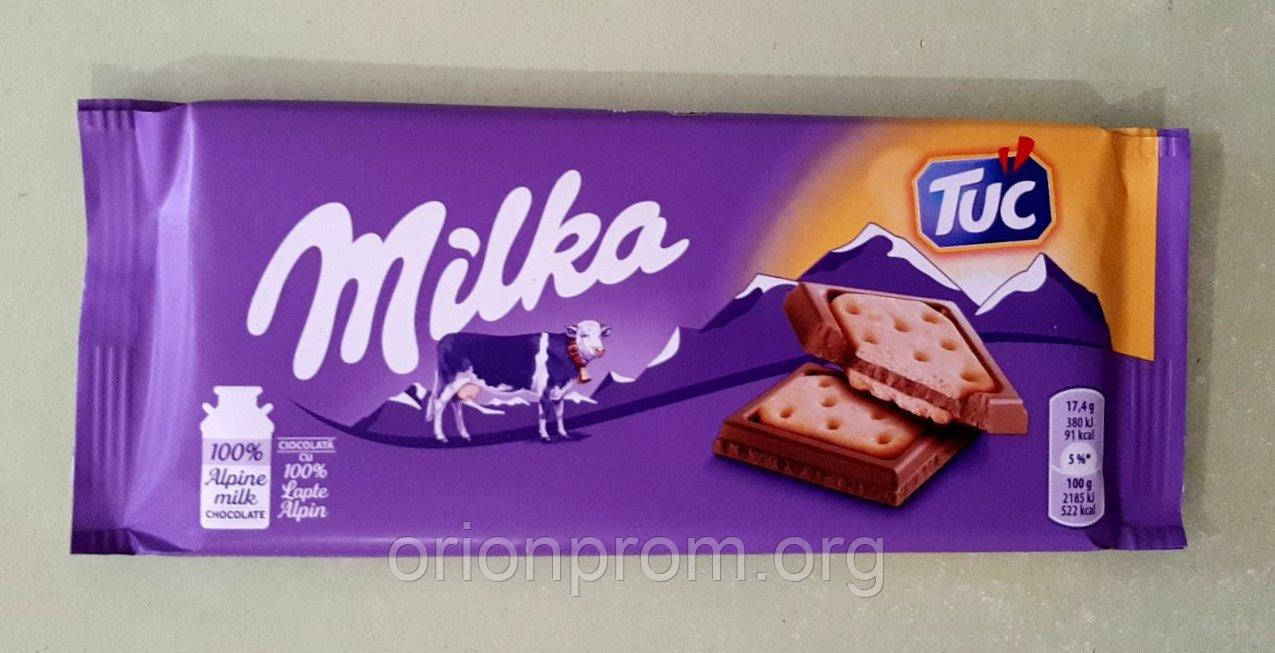 Шоколад Milka з крекером Tuc молочний 87 г, фото 1