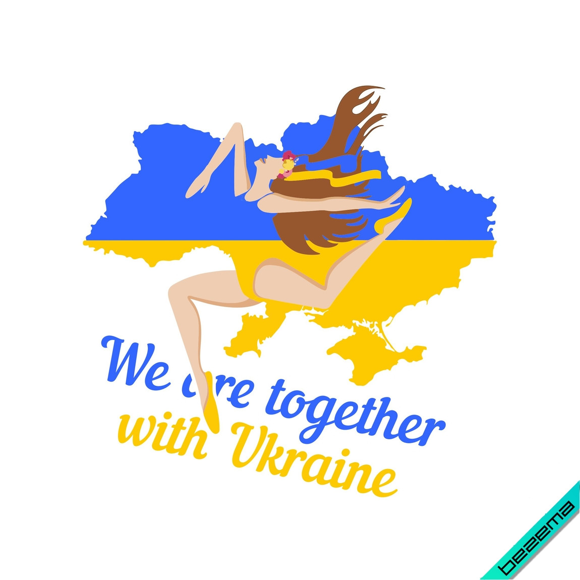 Термонаклейка Карта України, з прапором, з написом З Україною єдині [Свій розмір в асортименті]