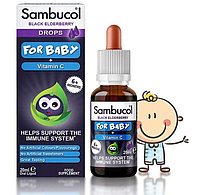 Для здоровья иммунной системы детей Sambucol Black Elderberry Drops For Babys Vitamin C 20 мл