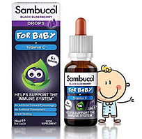 Для здоров'я імунної системи дітей Sambucol Black Elderberry Drops For Babys Vitamin C 20 мл