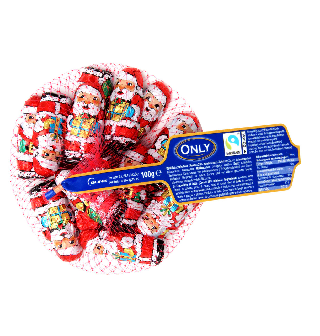 Фігурки з молочного шоколаду Santa Clauses Only Санта Клаус, мішок 100 г, 22 шт/ящ