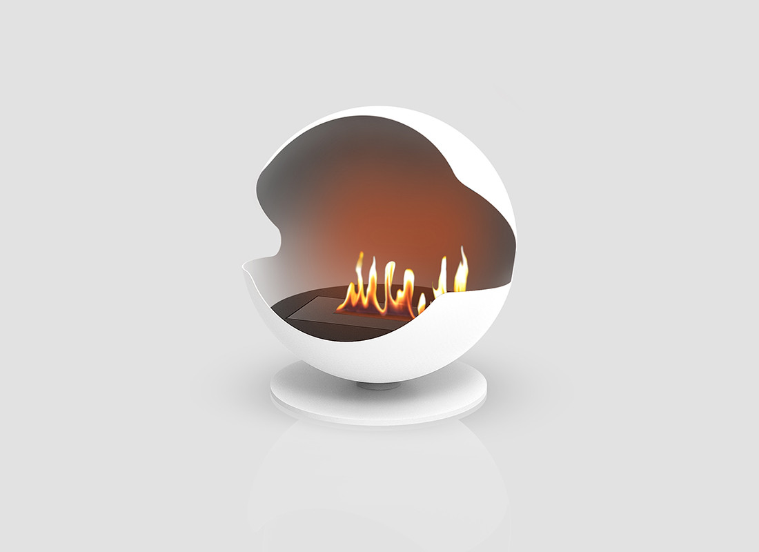 Дизайнерський підлоговий камін на біопаливці, біокамін Gloss Fire Sfera-m2 Білий